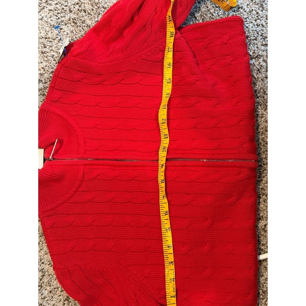 Lauren Ralph Lauren Active Red Cable Knit Full Zip Sweater Mock Neck Womens L - Picture 8 of 9